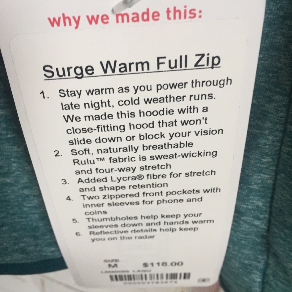 NWT LAGU LULULEMON SURGE WARM FULL ZIP LAGUNA M L - Picture 7 of 8